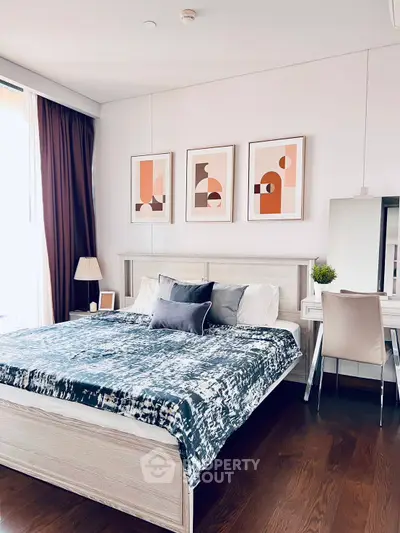 Stylish bedroom with modern decor and natural light