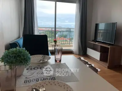 Modern living room with balcony view and stylish decor