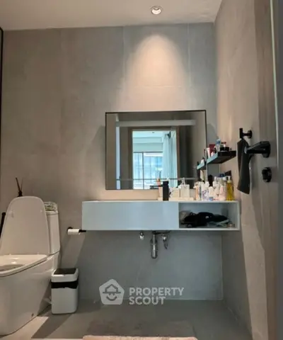 Modern bathroom with sleek design and ample storage space