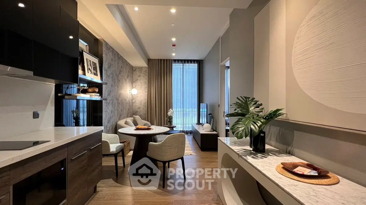 Luxurious modern living room with elegant dining area and stylish decor