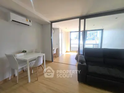 Modern living room with sleek furniture and natural light