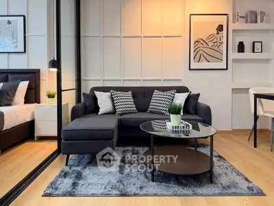 Modern living room with stylish decor and cozy seating area