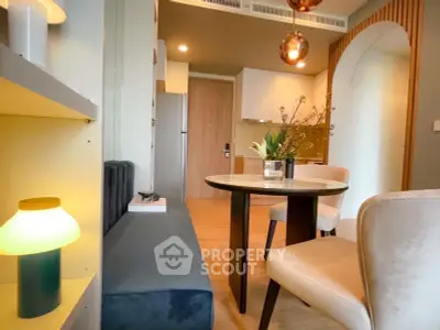 Modern apartment interior with stylish dining area and cozy lighting