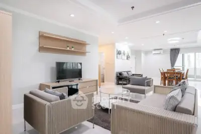 Spacious modern living room with elegant furniture and natural light