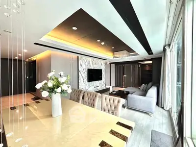 Luxurious modern living room with elegant decor and spacious layout