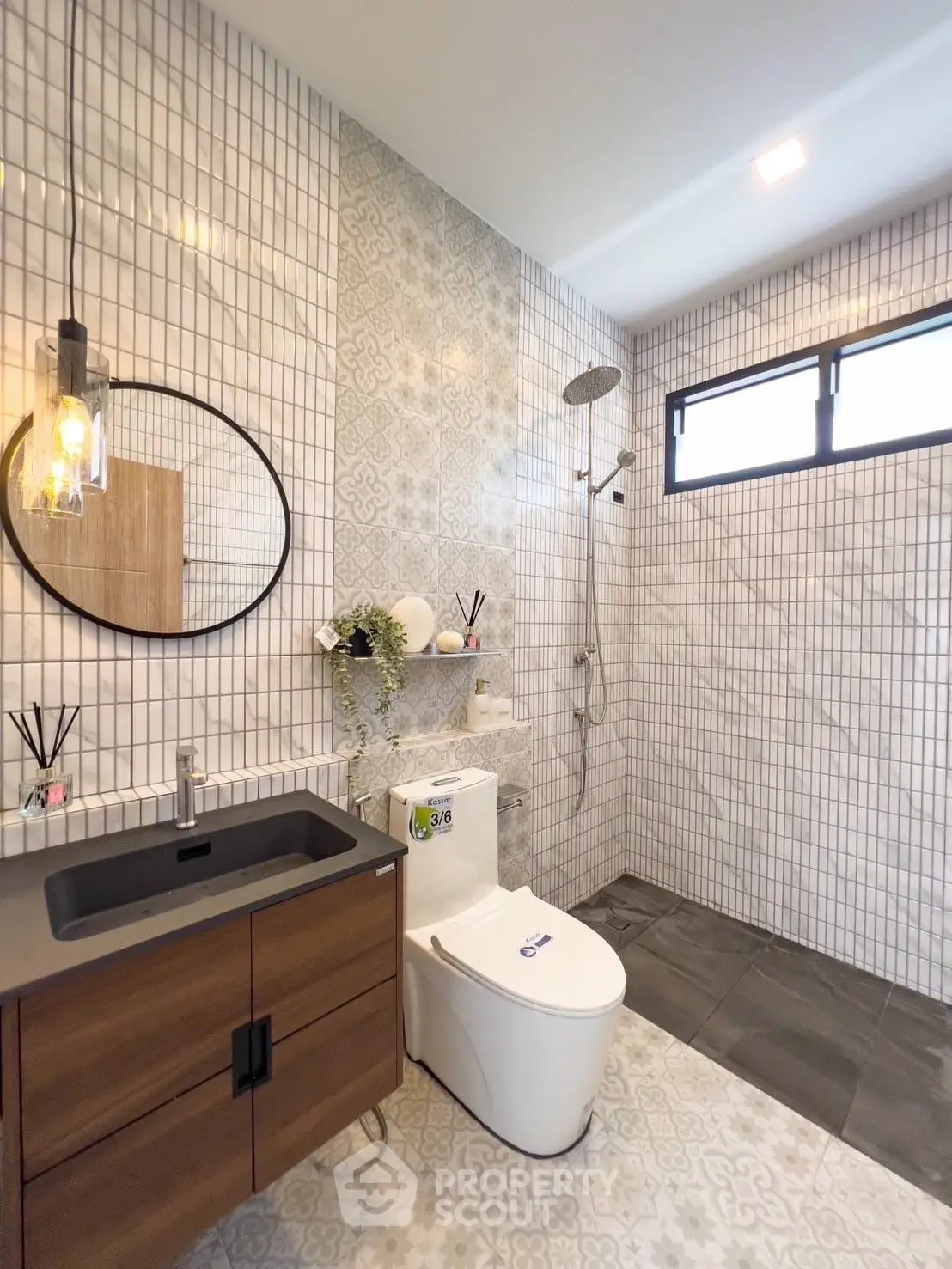 Modern bathroom with stylish tiles and sleek fixtures