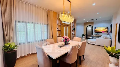 Luxurious living room with elegant dining area and modern decor