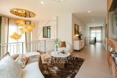 Luxurious living room with modern decor and elegant lighting