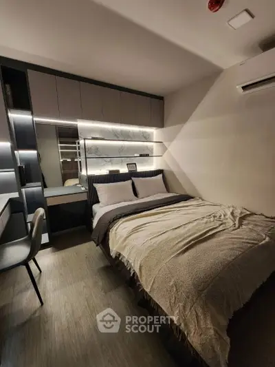 Modern bedroom with stylish decor and cozy ambiance