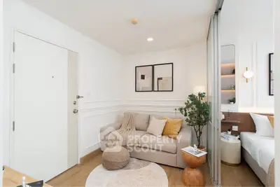 Stylish modern living room with cozy sofa and elegant decor in a bright apartment.