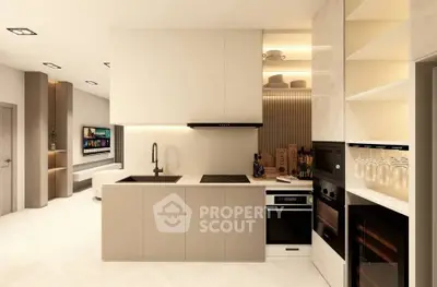 Modern kitchen with sleek design, open layout, and integrated appliances in a stylish apartment.