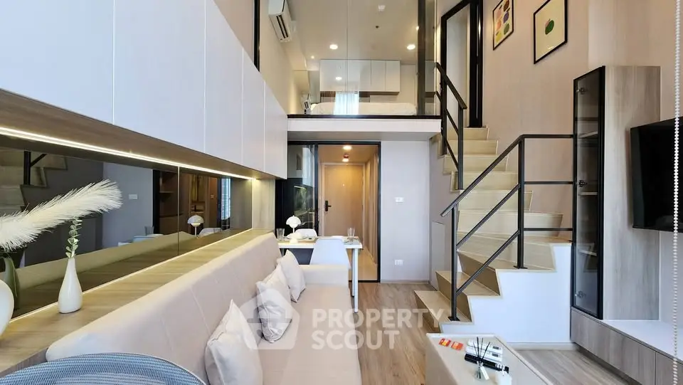 Modern duplex apartment with stylish interior and mezzanine bedroom