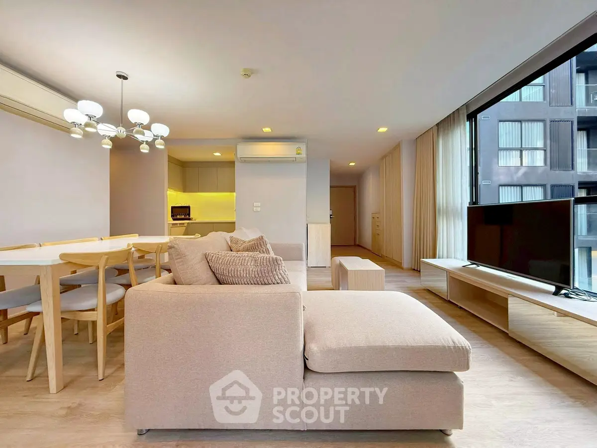 Spacious modern living room with open layout and stylish furniture