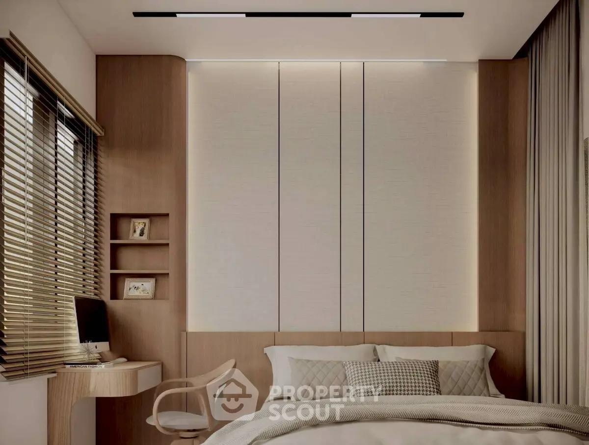 Modern bedroom with stylish decor and cozy ambiance