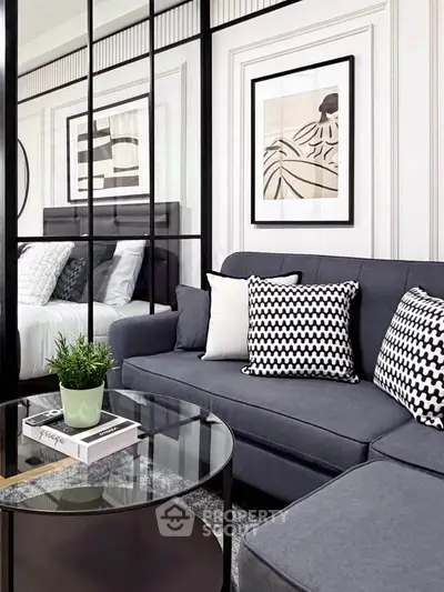 Stylish modern living room with chic decor and cozy seating area
