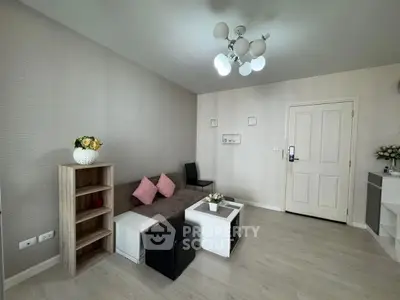Modern living room with stylish decor and cozy seating area