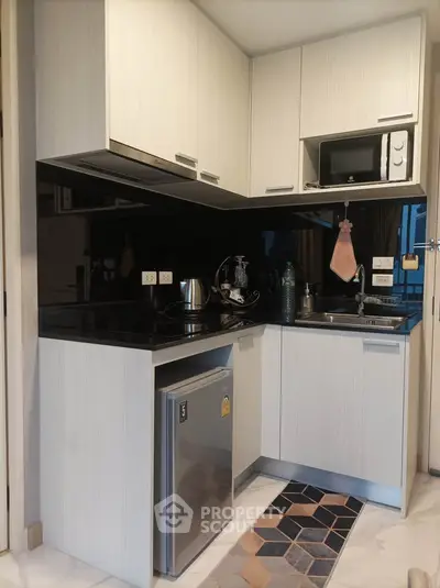 Modern compact kitchen with sleek cabinetry and appliances