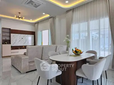 Luxurious modern living room with elegant dining area and stylish decor