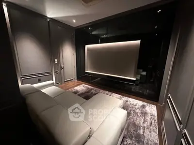 Luxurious home theater room with plush seating and modern decor