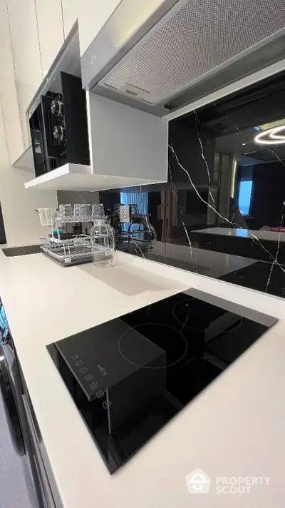 Modern kitchen with sleek black induction cooktop and stylish cabinetry