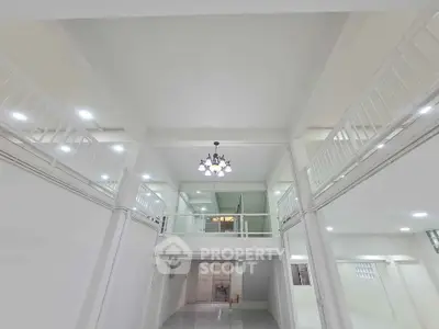 Spacious modern interior with high ceilings and elegant lighting