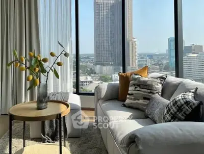 Luxurious living room with stunning city view and modern decor