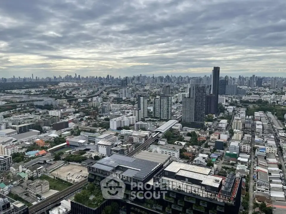 Stunning cityscape view from a high-rise building showcasing urban skyline and architectural diversity.
