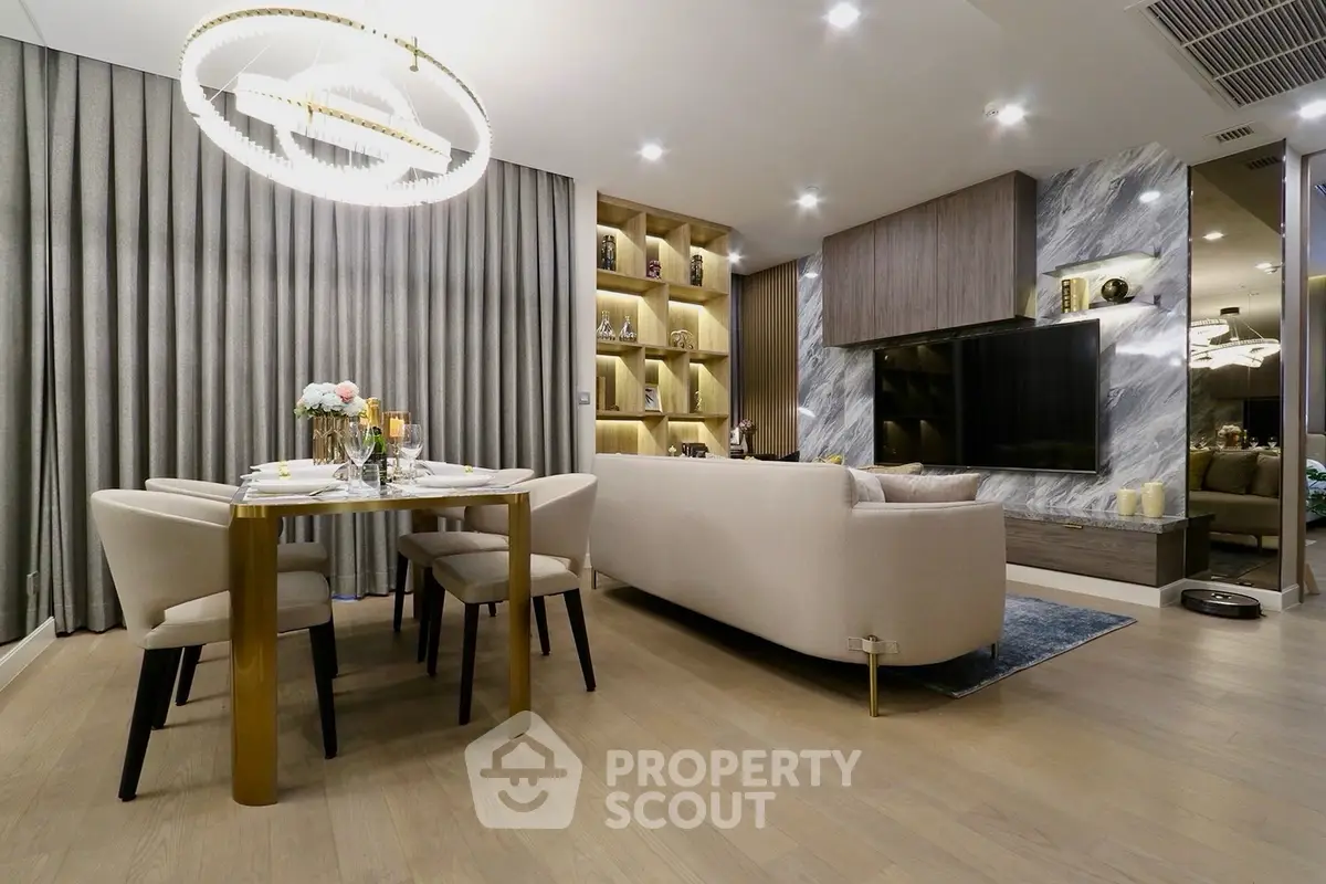 Luxurious modern living room with elegant dining area and stylish decor