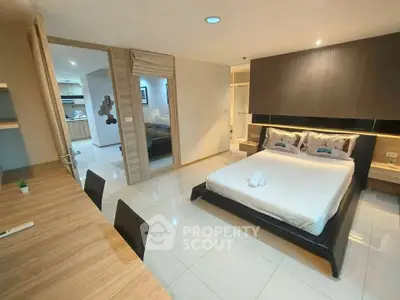 Modern bedroom with sleek design and open layout in a stylish apartment