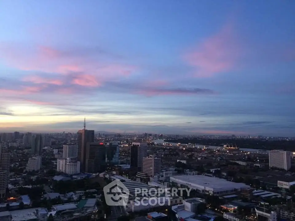 Stunning cityscape view at dusk with vibrant sky colors and urban skyline
