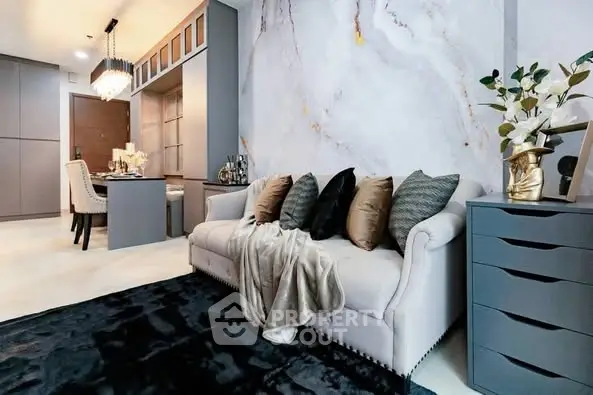 Luxurious living room with elegant decor and modern dining area