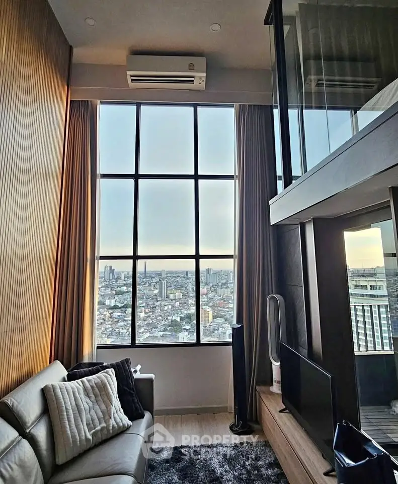 Luxurious high-rise living room with stunning city view and modern decor