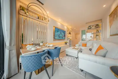 Luxurious modern living room with elegant decor and cozy seating area