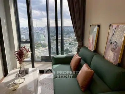 Stylish living room with stunning city view and elegant decor