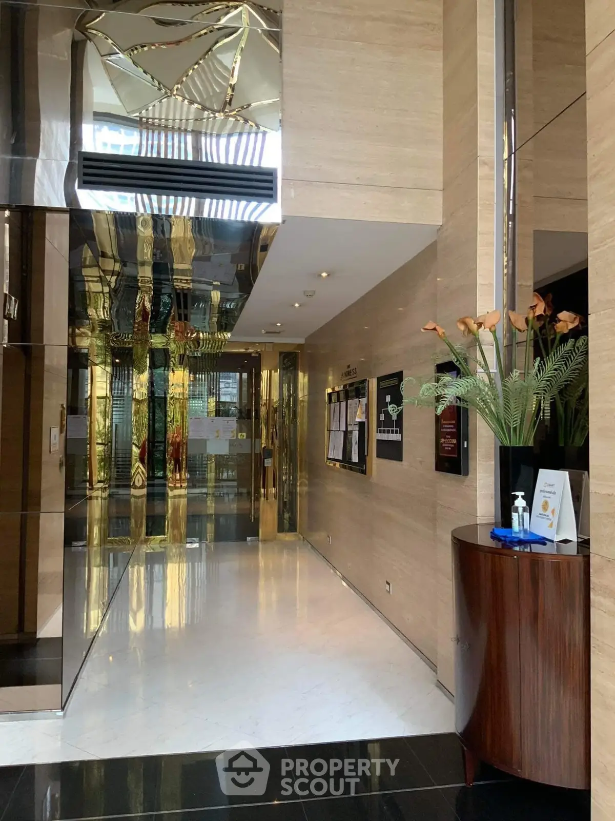 Luxurious building entrance with elegant decor and modern design