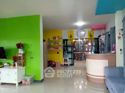 Vibrant living room with colorful walls and modern decor