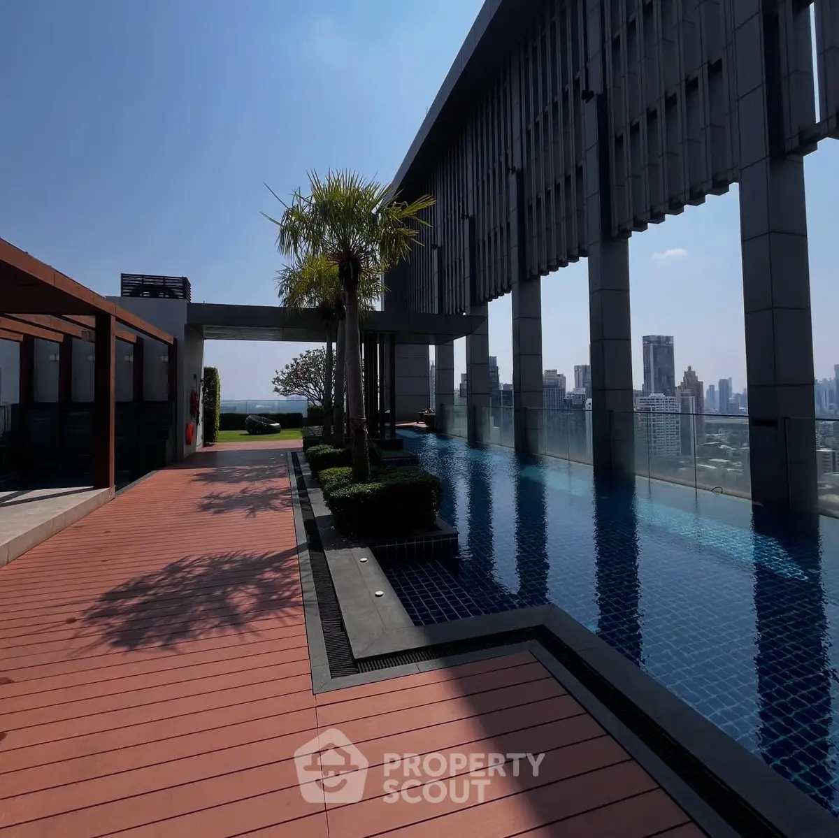 Luxurious rooftop pool with stunning city views and modern design, perfect for relaxation and leisure.