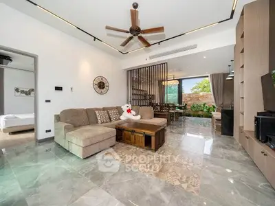 Spacious modern living room with elegant decor and open layout