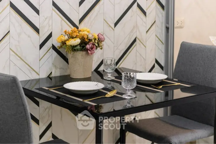 Stylish dining area with modern decor and elegant table setting in a contemporary home.