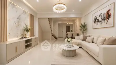 Luxurious living room with elegant decor and modern chandelier