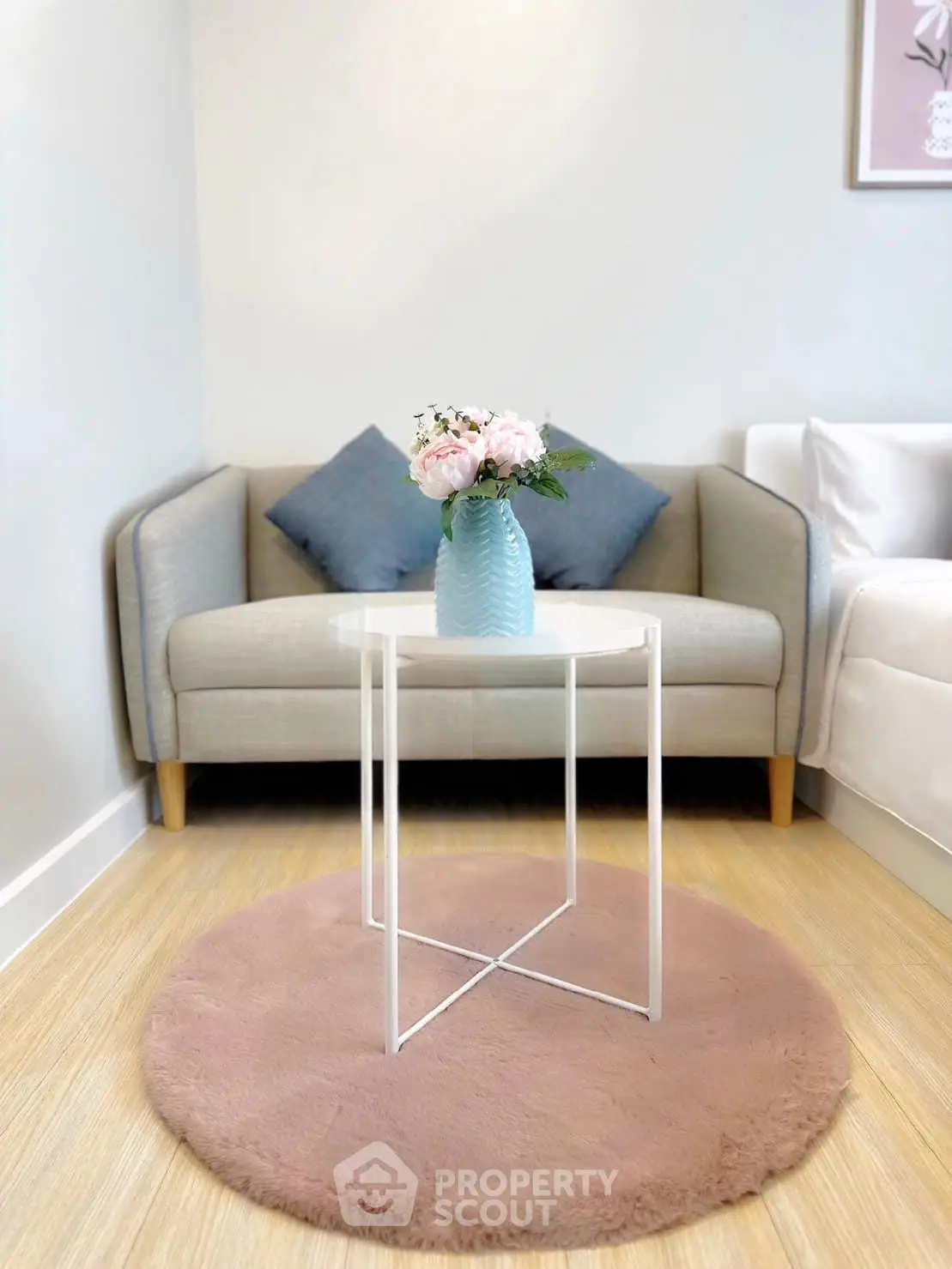 Chic living room with modern sofa, stylish table, and elegant decor