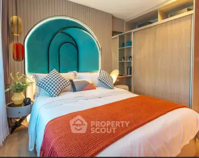 Stylish bedroom with modern decor and vibrant accents