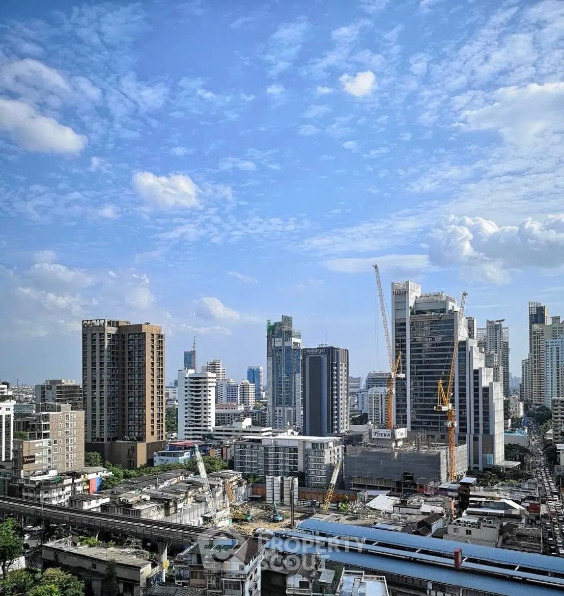 Stunning city skyline view with modern skyscrapers under a clear blue sky, perfect for urban living enthusiasts.