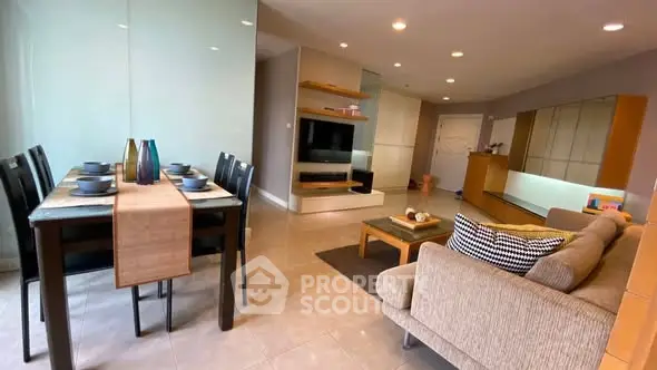 Spacious modern living room with dining area and stylish decor