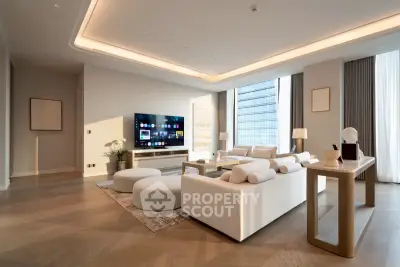Luxurious modern living room with elegant decor and city view