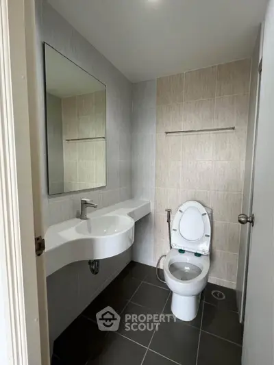 Modern bathroom with sleek fixtures and minimalist design