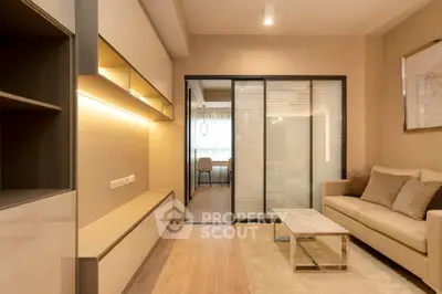 Modern living room with elegant decor and cozy seating area