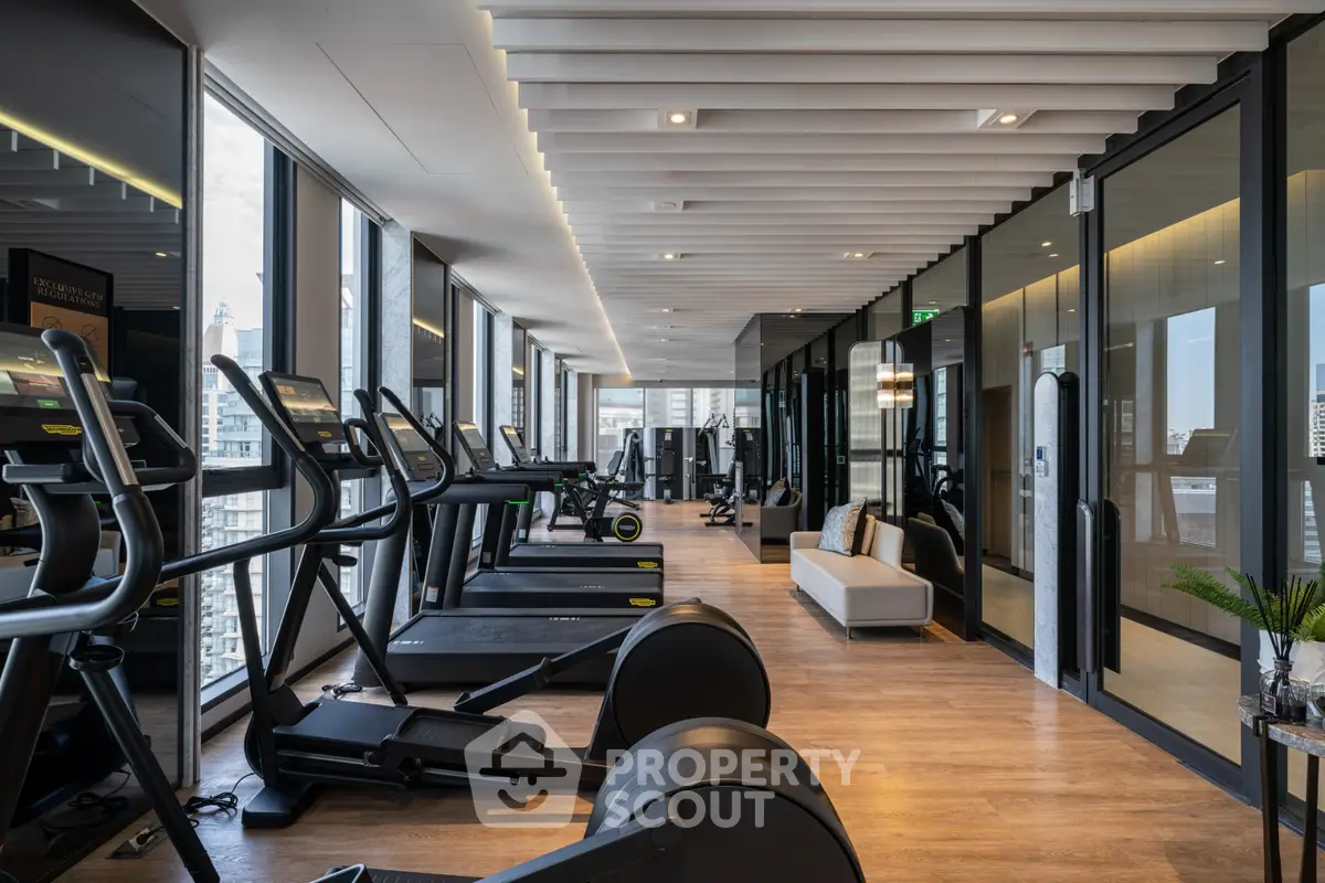 Luxurious high-rise gym with modern equipment and city views