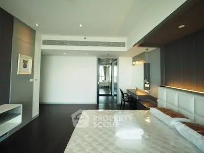 Spacious modern bedroom with elegant decor and natural light