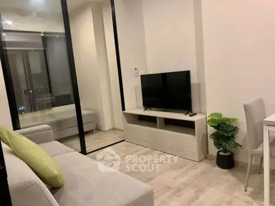 Modern living room with sleek TV setup and stylish decor